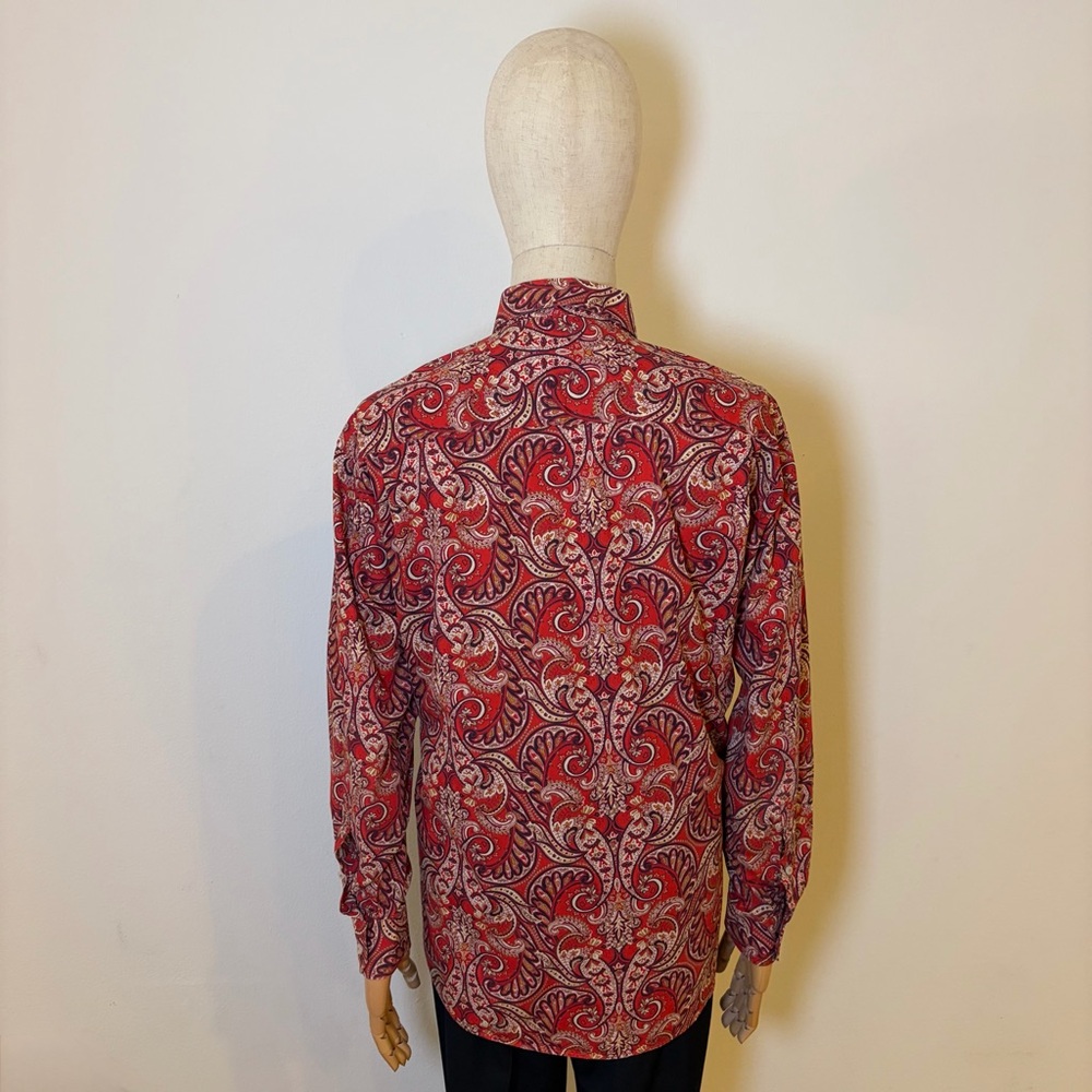 Alan Flusser Men’s XL Red Paisley 100% Cotton Button Down Shirt - Picture 8 of 12